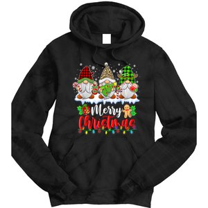 Cute Gnomes Merry Christmas Light Family Gnome Xmas Matching Tie Dye Hoodie