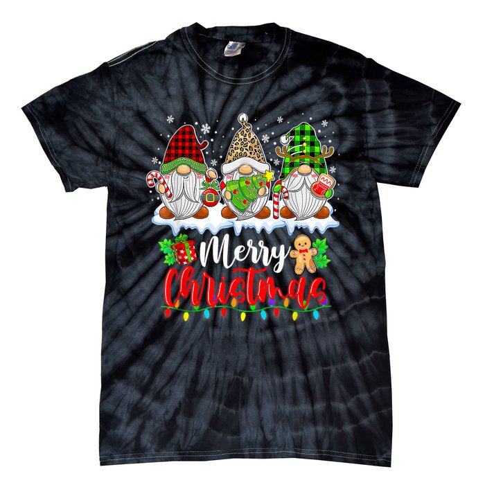 Cute Gnomes Merry Christmas Light Family Gnome Xmas Matching Tie-Dye T-Shirt