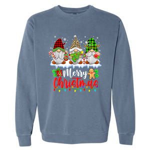 Cute Gnomes Merry Christmas Light Family Gnome Xmas Matching Garment-Dyed Sweatshirt