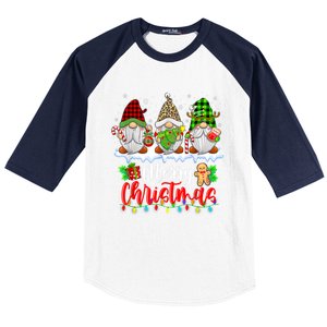 Cute Gnomes Merry Christmas Light Family Gnome Xmas Matching Baseball Sleeve Shirt