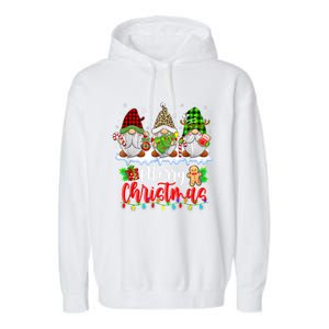 Cute Gnomes Merry Christmas Light Family Gnome Xmas Matching Garment-Dyed Fleece Hoodie