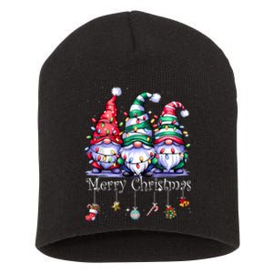 Cute Gnomes Merry Christmas Light Family Gnome Xmas Matching Short Acrylic Beanie