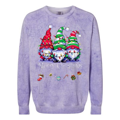 Cute Gnomes Merry Christmas Light Family Gnome Xmas Matching Colorblast Crewneck Sweatshirt