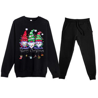 Cute Gnomes Merry Christmas Light Family Gnome Xmas Matching Premium Crewneck Sweatsuit Set