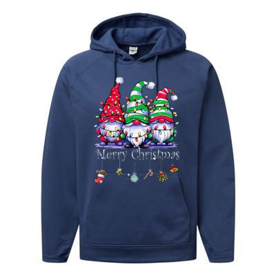 Cute Gnomes Merry Christmas Light Family Gnome Xmas Matching Performance Fleece Hoodie