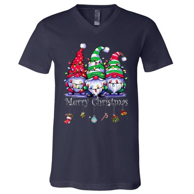 Cute Gnomes Merry Christmas Light Family Gnome Xmas Matching V-Neck T-Shirt