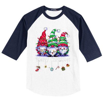 Cute Gnomes Merry Christmas Light Family Gnome Xmas Matching Baseball Sleeve Shirt