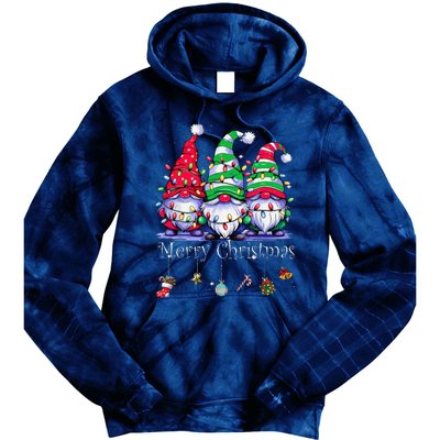 Cute Gnomes Merry Christmas Light Family Gnome Xmas Matching Tie Dye Hoodie