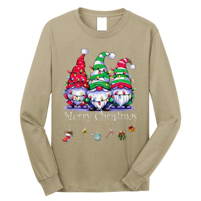 Cute Gnomes Merry Christmas Light Family Gnome Xmas Matching Long Sleeve Shirt