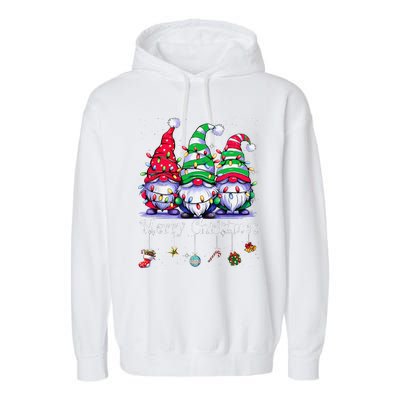 Cute Gnomes Merry Christmas Light Family Gnome Xmas Matching Garment-Dyed Fleece Hoodie