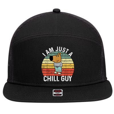 Chill Guy Meme Dog Cool Internet Statement 7 Panel Mesh Trucker Snapback Hat