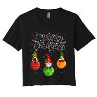 Cute Gnomes Merry Christmas Light Family Gnome  Women's Crop Top Tee