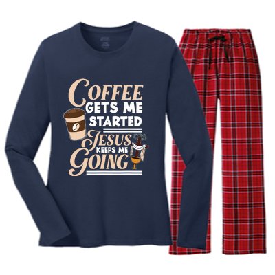 Coffee Gets Me Started Jesus Keeps Me Going Christian Women's Long Sleeve Flannel Pajama Set 