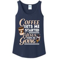 Coffee Gets Me Started Jesus Keeps Me Going Christian Ladies Essential Tank