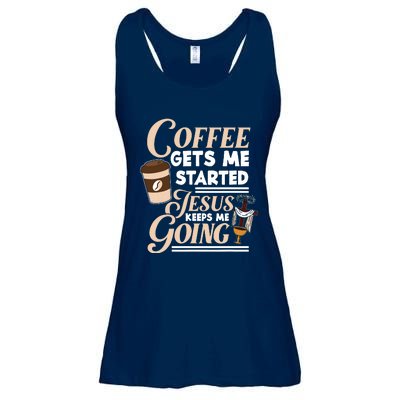 Coffee Gets Me Started Jesus Keeps Me Going Christian Ladies Essential Flowy Tank