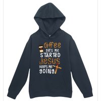 Coffee Gets Me Started Jesus Keeps Me Going Leopard Gift Urban Pullover Hoodie