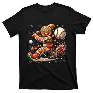 Christmas Gingerbread Man Sports Player Funny Baseball Xmas T-Shirt