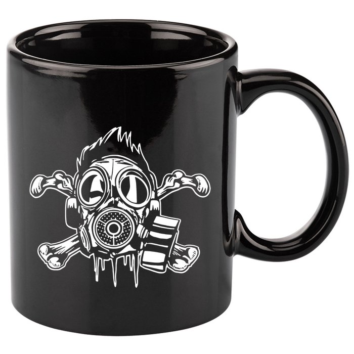 Crossbones Gas Mask Guy 11oz C Handle Ceramic Mug