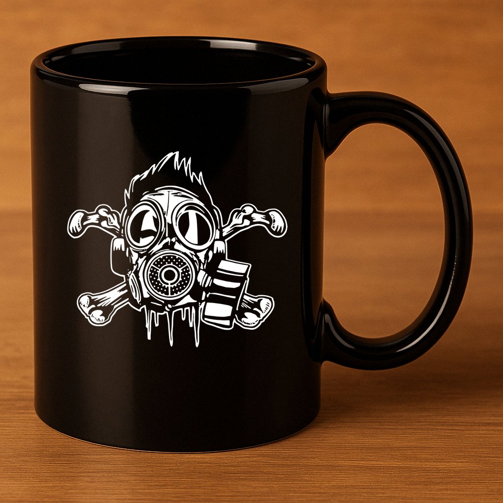 Crossbones Gas Mask Guy 11oz C Handle Ceramic Mug
