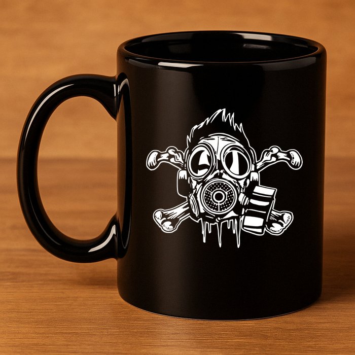 Crossbones Gas Mask Guy 11oz C Handle Ceramic Mug