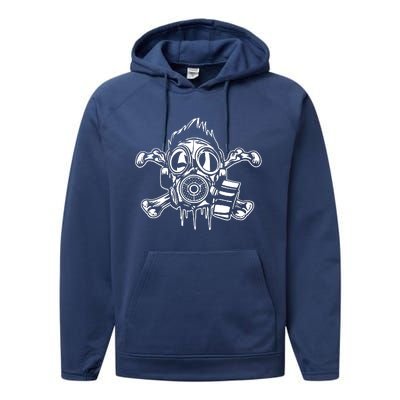 Crossbones Gas Mask Guy Performance Fleece Hoodie