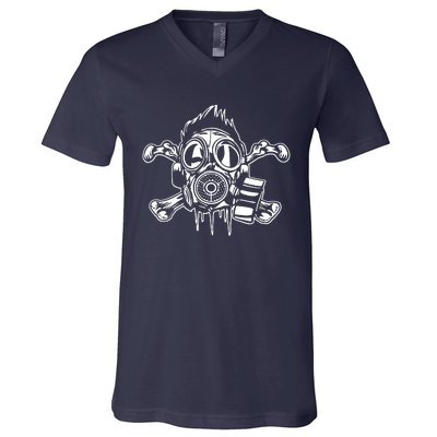 Crossbones Gas Mask Guy V-Neck T-Shirt