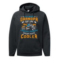 Cool Grandpa Motorcycle Gift Idea Performance Fleece Hoodie