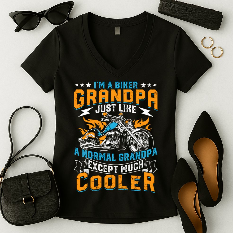 Cool Grandpa Motorcycle Gift Idea Women's V-Neck T-Shirt