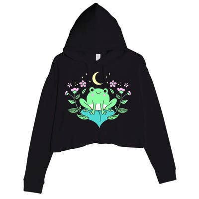 Cottagecore Goblincore Moon Flowers Forest Frog Mushroom Crop Fleece Hoodie