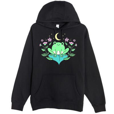 Cottagecore Goblincore Moon Flowers Forest Frog Mushroom Premium Pullover Hoodie