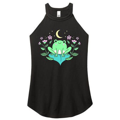 Cottagecore Goblincore Moon Flowers Forest Frog Mushroom Women's Perfect Tri Rocker Tank