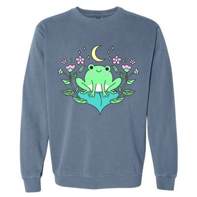 Cottagecore Goblincore Moon Flowers Forest Frog Mushroom Garment-Dyed Sweatshirt