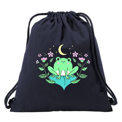 Cottagecore Goblincore Moon Flowers Forest Frog Mushroom Drawstring Bag
