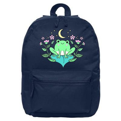 Cottagecore Goblincore Moon Flowers Forest Frog Mushroom 16 in Basic Backpack
