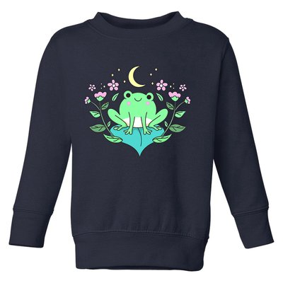 Cottagecore Goblincore Moon Flowers Forest Frog Mushroom Toddler Sweatshirt