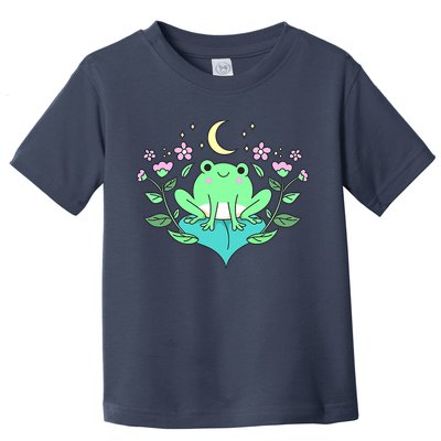 Cottagecore Goblincore Moon Flowers Forest Frog Mushroom Toddler T-Shirt