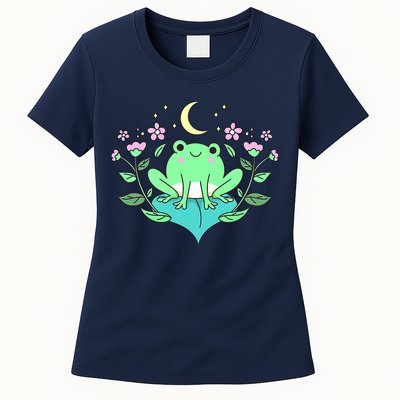 Cottagecore Goblincore Moon Flowers Forest Frog Mushroom Womens T-Shirt