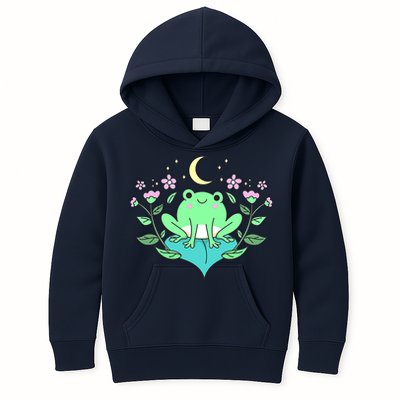 Cottagecore Goblincore Moon Flowers Forest Frog Mushroom Kids Hoodie