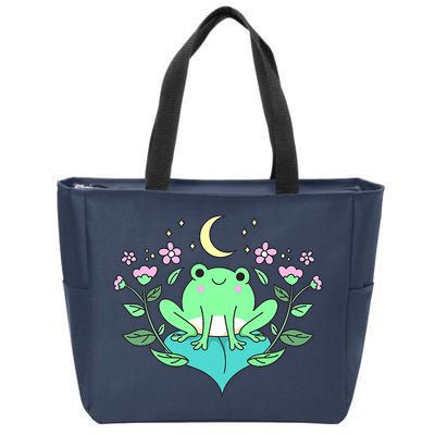 Cottagecore Goblincore Moon Flowers Forest Frog Mushroom Zip Tote Bag