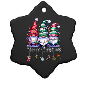 Cute Gnomes Merry Christmas Light Family Gnome Xmas Matching Ceramic Star Ornament