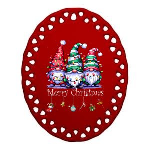 Cute Gnomes Merry Christmas Light Family Gnome Xmas Matching Ceramic Oval Ornament