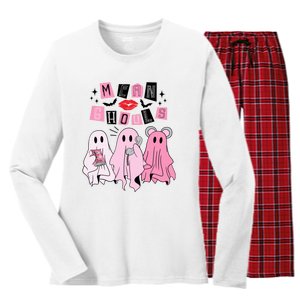 Cute Ghost Mean Ghouls Funny Halloween Costume Spooky Season Women's Long Sleeve Flannel Pajama Set 