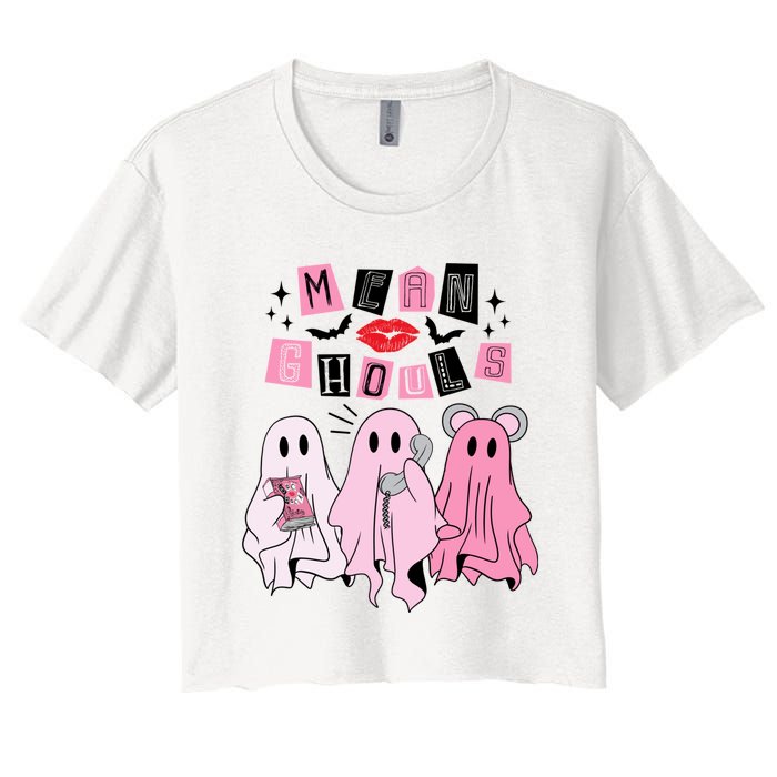 Cute Ghost Mean Ghouls Funny Halloween Costume Spooky Season Women's Crop Top Tee