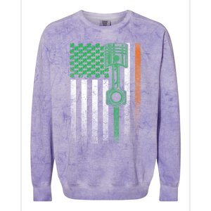 Car Guy Mechanic Gift St Patrick's Day Irish American Flag Gift Colorblast Crewneck Sweatshirt