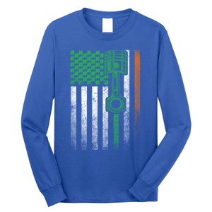 Car Guy Mechanic Gift St Patrick's Day Irish American Flag Gift Long Sleeve Shirt