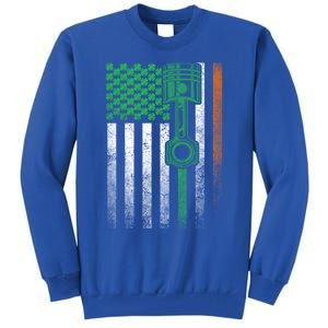 Car Guy Mechanic Gift St Patrick's Day Irish American Flag Gift Tall Sweatshirt