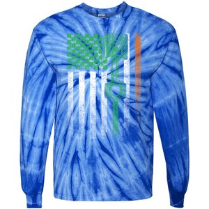 Car Guy Mechanic Gift St Patrick's Day Irish American Flag Gift Tie-Dye Long Sleeve Shirt