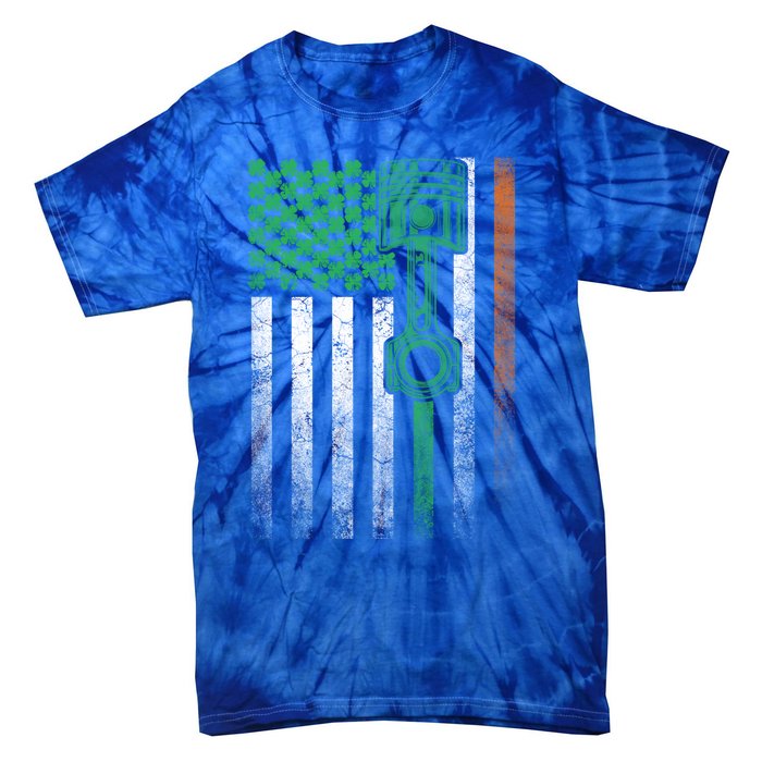 Car Guy Mechanic Gift St Patrick's Day Irish American Flag Gift Tie-Dye T-Shirt