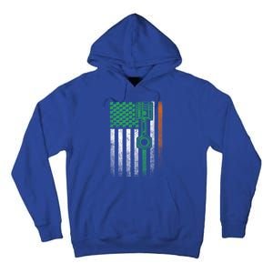 Car Guy Mechanic Gift St Patrick's Day Irish American Flag Gift Tall Hoodie