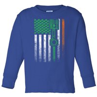 Car Guy Mechanic Gift St Patrick's Day Irish American Flag Gift Toddler Long Sleeve Shirt